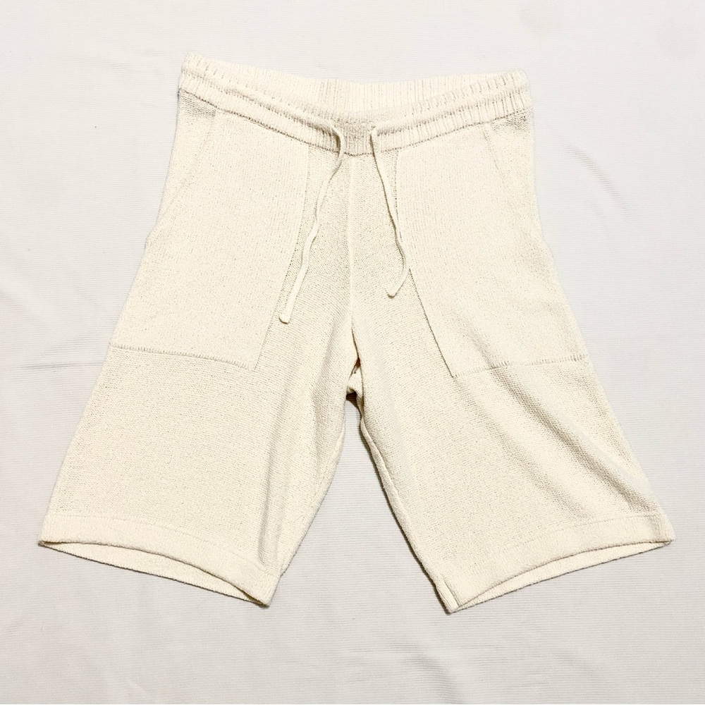 Bogner Off White Cream Theo Knit High Waisted Drawstring Shorts